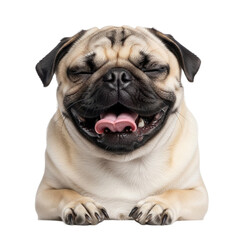 Obraz premium Happy Smiling Pug Dog with Tongue Out Isolated on Transparent Background