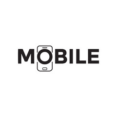 Black and white minimalist logo design for a mobile phone app or brand, featuring a line art smartphone icon with a stylized circle, on a clean background.