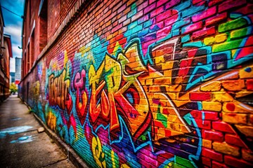 Fototapeta premium Vibrant Graffiti Brick Wall Urban Art Public Mural Street Photography