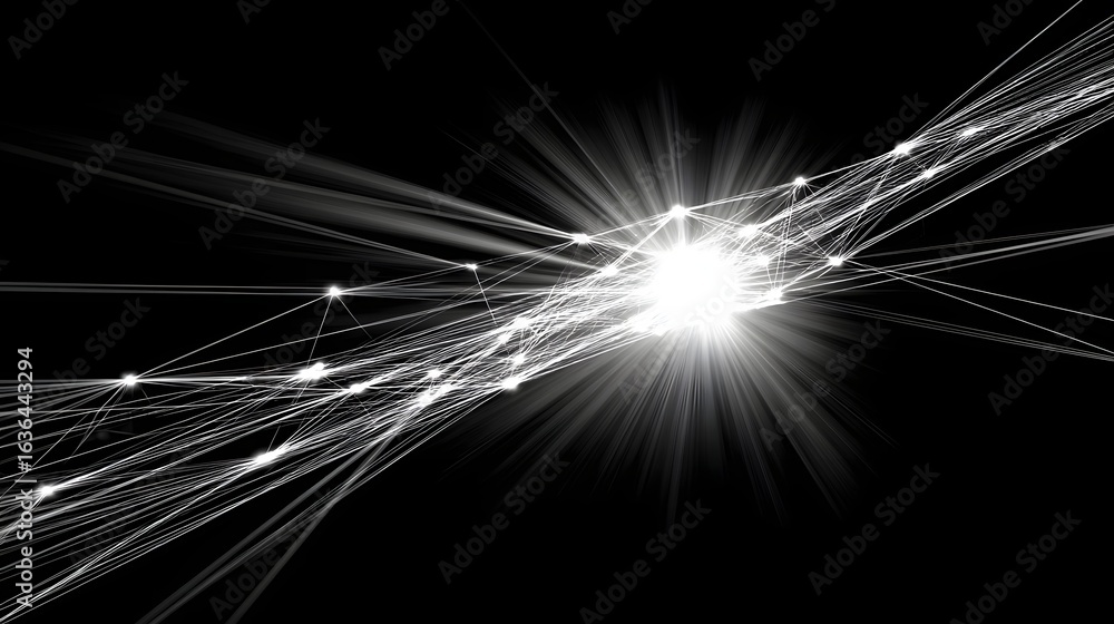 Poster abstract network design with radiating light effect.