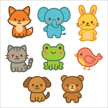 baby animal chibi cute in cartoon flat design