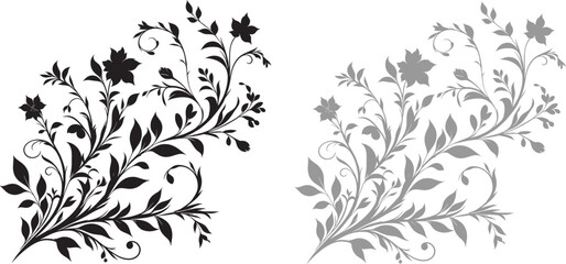 Flourishing Vine Ornament, Decorative Floral Vector Design, beautiful illustration of a flourishing vine ornament, featuring elegant swirls and delicate leaves.