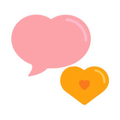 Pink speech bubble and shiny orange heart with a smaller heart inside isolated on transparent background