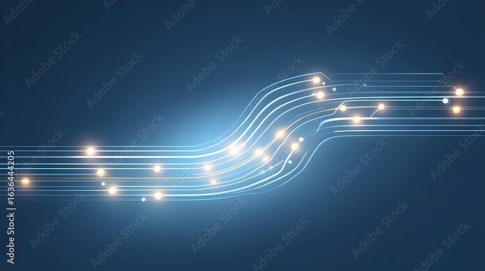 Poster abstract design of flowing lines and glowing particles.