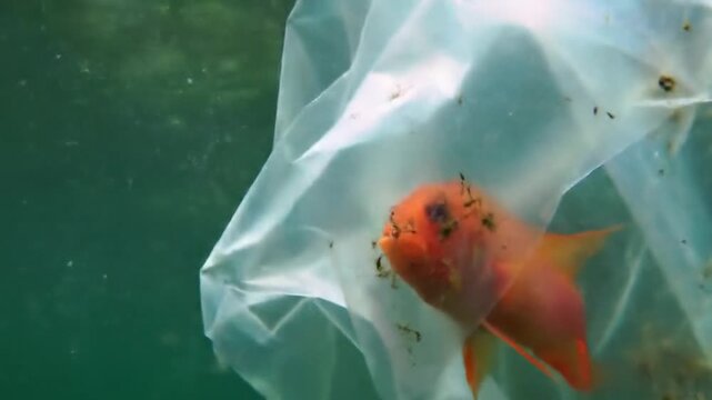 Ocean's Silent Cry: A Fish Entangled in Plastic Pollution