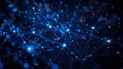 Abstract blue network connections with glowing nodes on dark background  