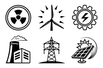 Renewable energy and power icons isolated on white background