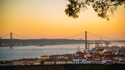 Lisbon, Portugal - July 7 2025: The Stunning panoramic sunset view from the top of Castelo St....