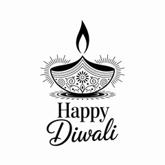 Vector art of happy diwali greeting card with decorative diya lamp isolated on white background for light festival of india hindu celebration