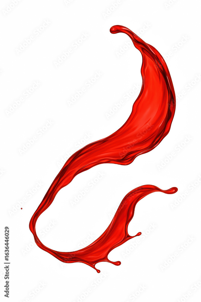Poster dynamic red liquid splash with elegant swirls and droplets against a stark black canvas