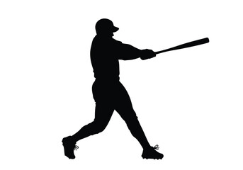 Obraz premium Silhouette of a baseball player swinging a bat, isolated on a white background
