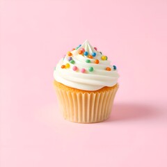 Single Cupcake with Swirled Icing and Sprinkles top view 
