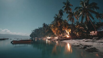 Fototapeta premium Tropical beach at night, moonlit scene