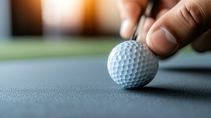 A golfer lines up a putt on a vibrant green lawn as the sun sets, creating a serene and focused atmosphere in a beautiful outdoor golfing environment