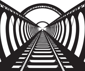 Rail Track Silhouette in Black | Train Railway Path Illustration