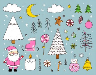 Cute Christmas collection of hand-drawn elements