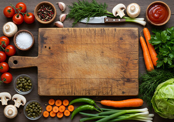 Wooden Cutting Board with Fresh Vegetables