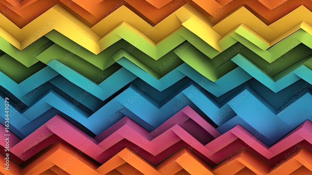 Poster brightly colored geometric shapes overlap, creating an abstract design filled with vibrant hues and 
