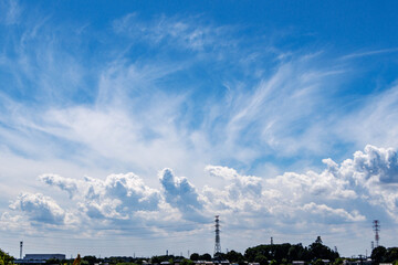 真夏の青い空と白い雲