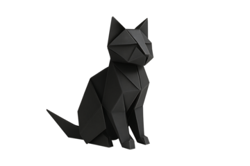 3d origami cat isolated on transparent background