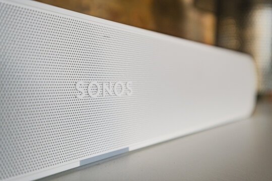 SONOS audio equipment manufacturer's logo on a loudspeaker