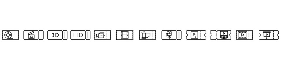 Cinema ticket vector icon set. cinema illustration sign collection. Ticket symbol. movie house logo.