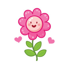 Cute Smiling Pink Flower with Hearts