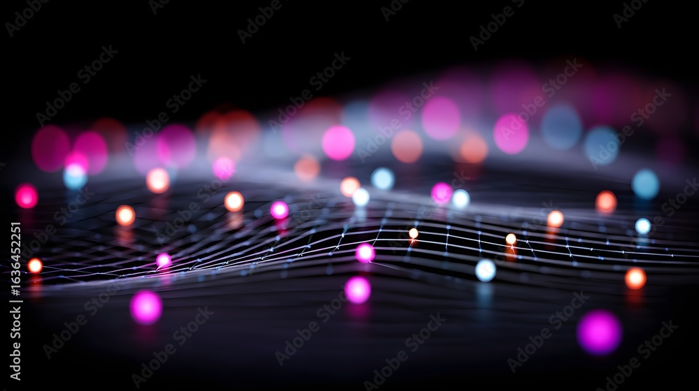 Poster abstract digital network with glowing points.