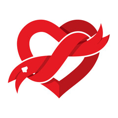 Fototapeta premium Red Ribbon Heart with Broken Chain Vector — Freedom from Violence Symbol