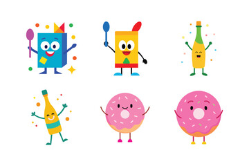 Lively and colorful food and drink mascot logo pack for marketing and branding Color Vector illustration  