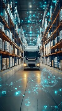 Abstract network of logistics supply chain with data flow points