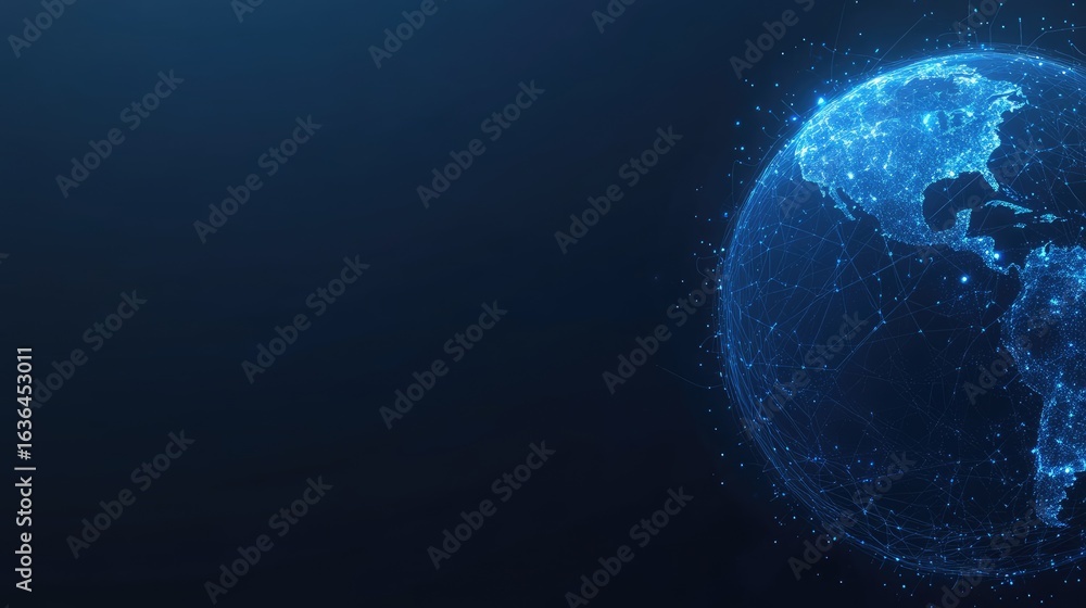 Aufkleber the globe is illuminated with digital connections, showcasing global data networks in a striking blu