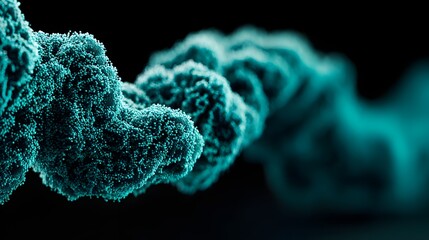 Teal textured molecular structure against a black background.