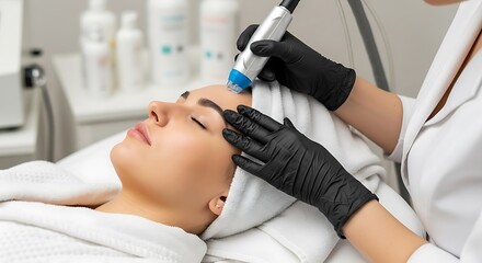 Obraz premium Woman with fair skin touching face with both hands on a white background studio