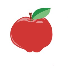 Fototapeta premium Simple red apple illustration with leaf, clean and minimal style, perfect for food design, education, icons, and healthy lifestyle themes.