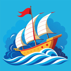 sail ship riding a high wave