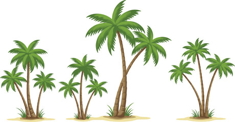 Cartoon Tropical Palm Trees Clipart, Beach Island Coconut Trees Illustration, Exotic Nature Elements for Summer, Travel, Paradise Designs