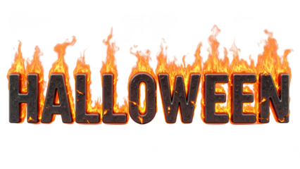 Halloween themed text with flames spooky atmosphere festive celebration autumn season holiday decorations vibrant colors party invitation creative