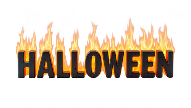 Halloween themed text with flames creates spooky atmosphere. Perfect for festive decorations and events