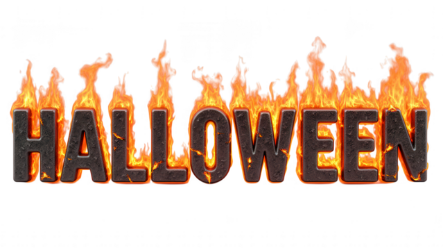 Halloween themed text with flames spooky atmosphere festive celebration autumn season holiday decorations vibrant colors party invitation creative