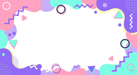Colorful abstract geometric shapes and patterns on a white background with copy space for text