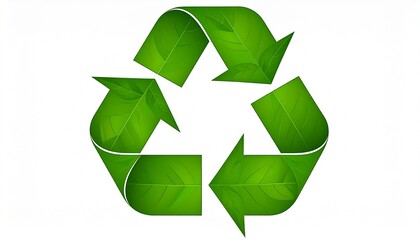 A vibrant green recycling symbol composed of detailed leaf textures, illustrating the concept of sustainability and environmental protection.