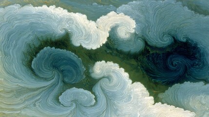 Abstract swirling patterns of teal and gray.