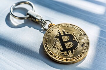 Key with a keychain in the shape of a bitcoin