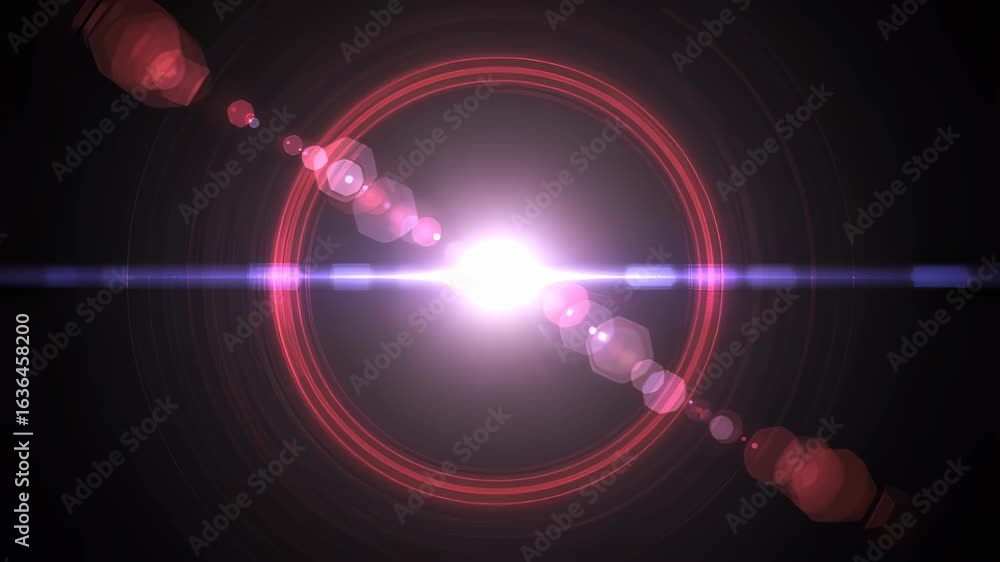 Poster optical lens flare light effect with red concentric circles and horizon lines. abstract graphic elem