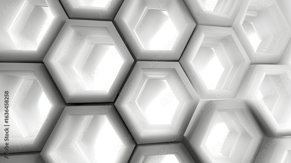Poster abstract hexagonal pattern with light reflections.