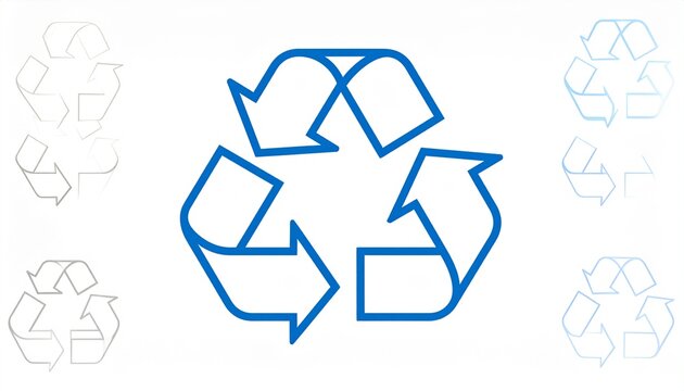 Blue outline recycling symbol illustration. Eco-friendly concept of waste reduction and environmental conservation on a white background.