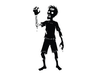 Naklejka premium Silhouette of a terrifying zombie with outstretched arm, isolated on white background
