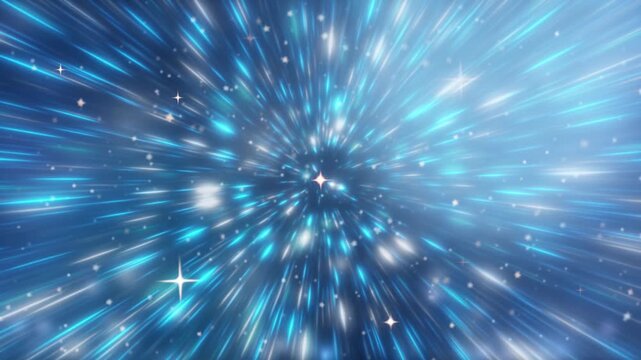 Space blue neon laser show, light univers, bright dynamic glowing lines and stars, plazma ray's beam on black background. Loop animation, seamless endless footage.