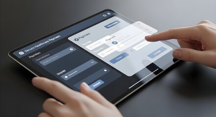 Secure healthcare payments easily with a modern tablet interface. This user-friendly design simplifies revenue cycle management for healthcare professionals and patients.